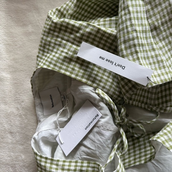 Reformation Amorette Linen Dress in Avocado Check - Picture 6 of 6